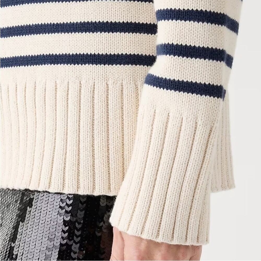 J.CREW Cotton Turtleneck Sweater in Stripe Ivory White & Black Oversized XS NEW - Picture 4 of 14